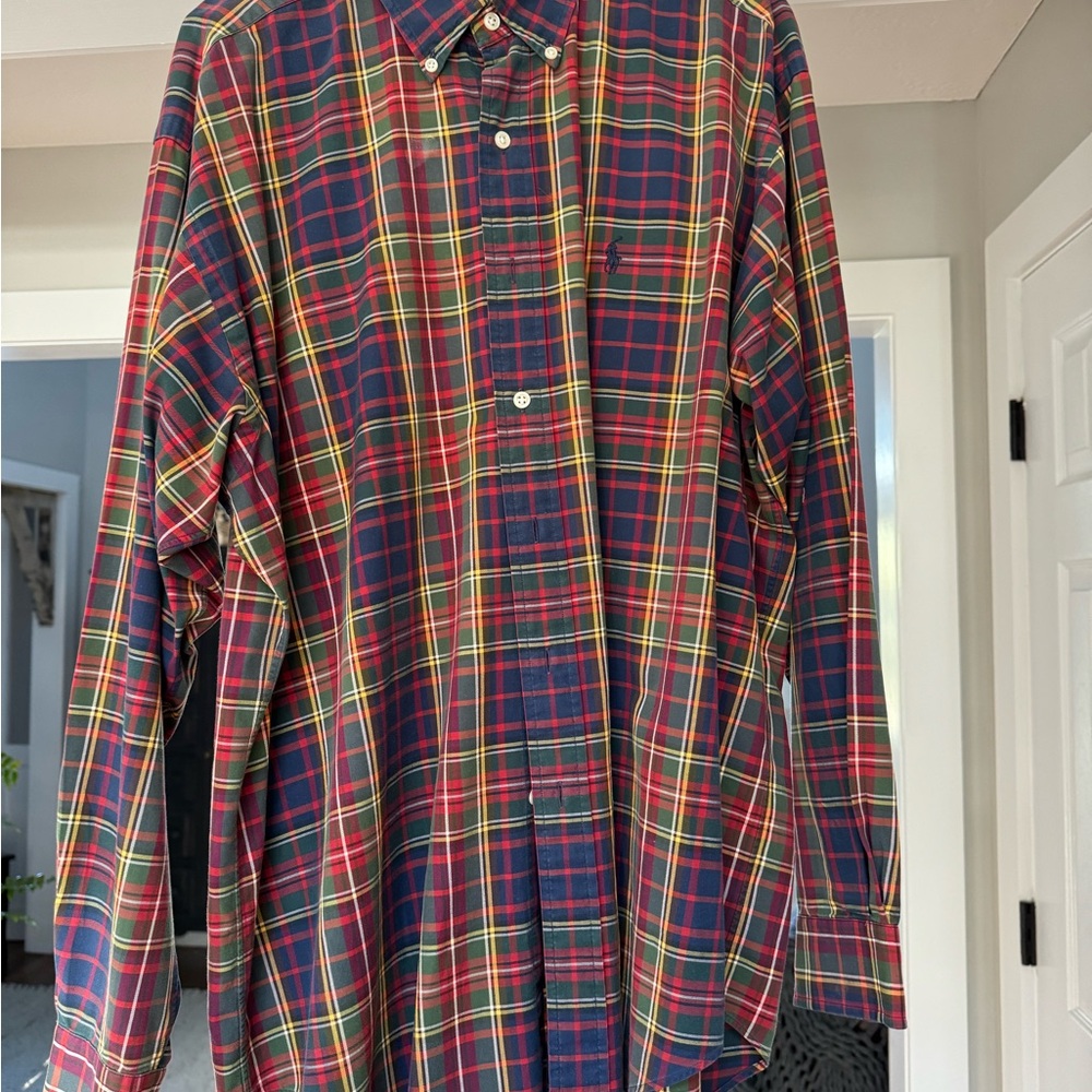 Ralph Lauren Red and Blue Casual Button Down Shirt